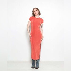 AMANDA London Paris New York  Vintage Orange Slinky Bodycon Y2K Dress Size S